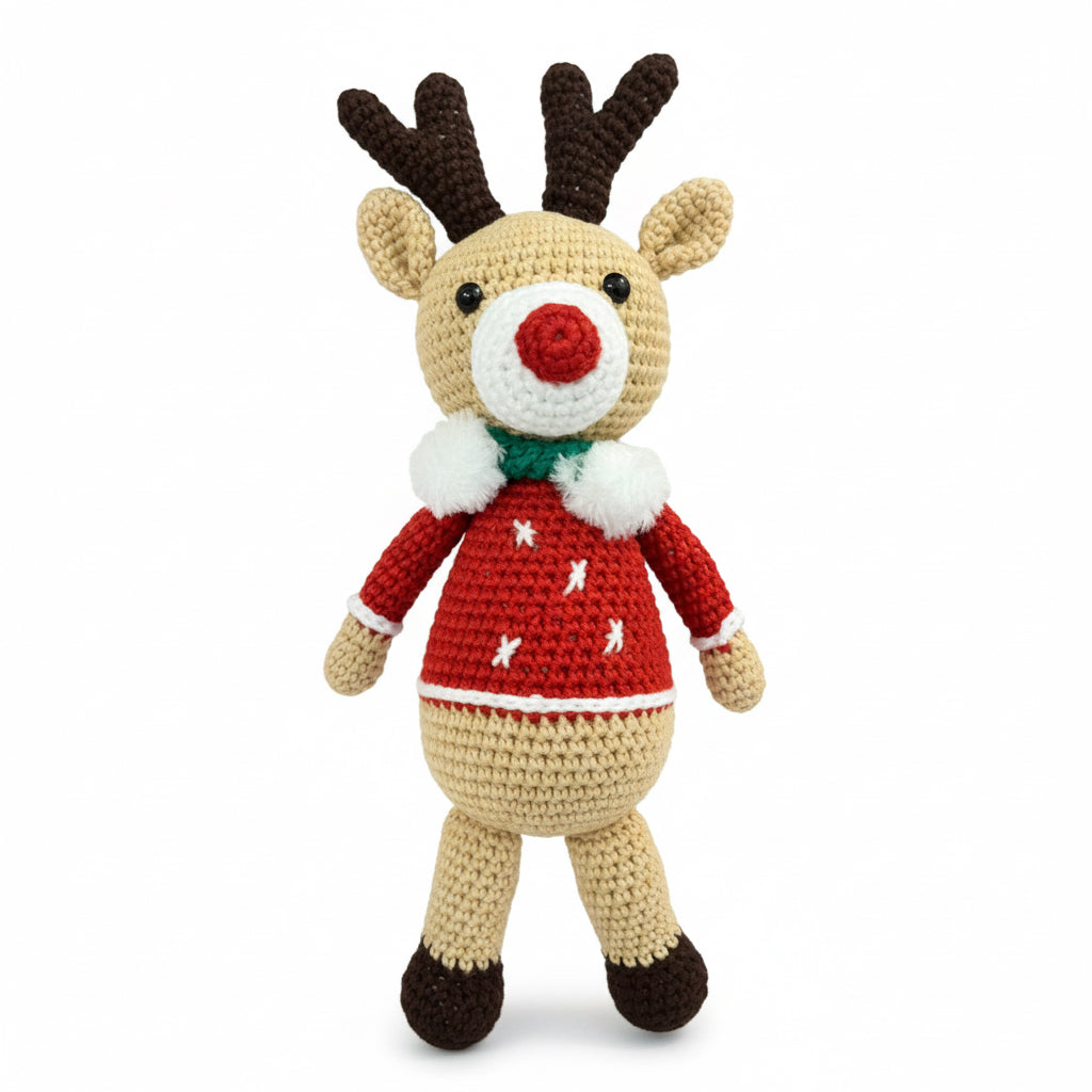 Handmade Crochet Christmas Reindeer Toy