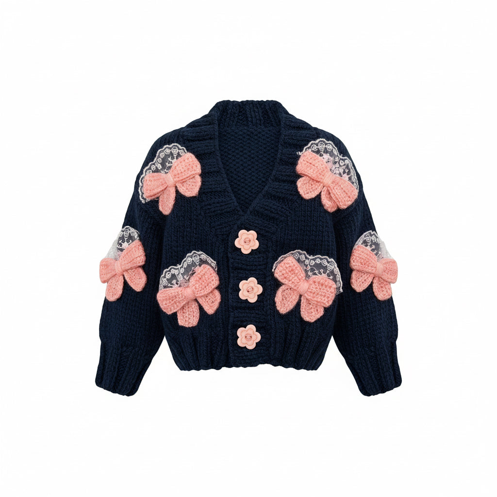 Handmade Bow & Lace Baby Cardigan