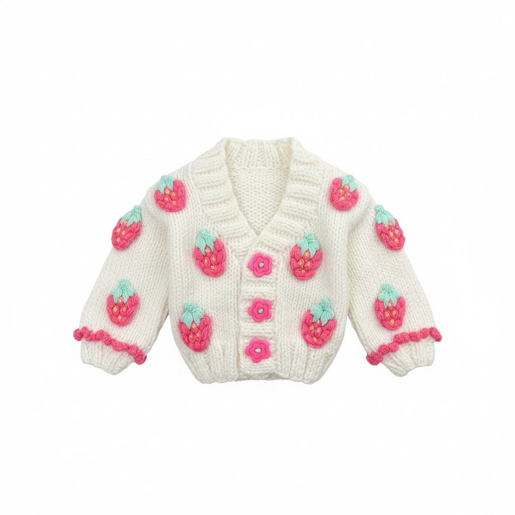 Handmade Strawberry Knit Baby Cardigan