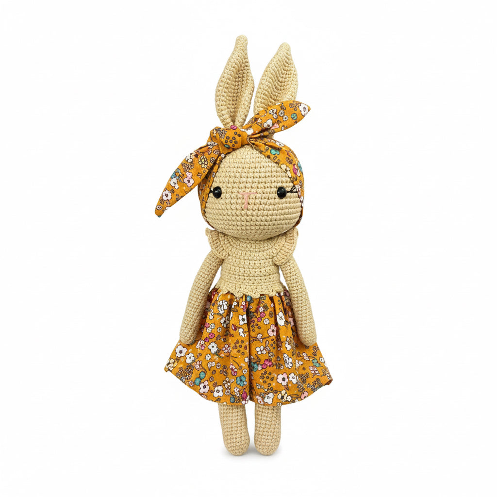 Handmade Crochet Bunny Doll with Floral Dress