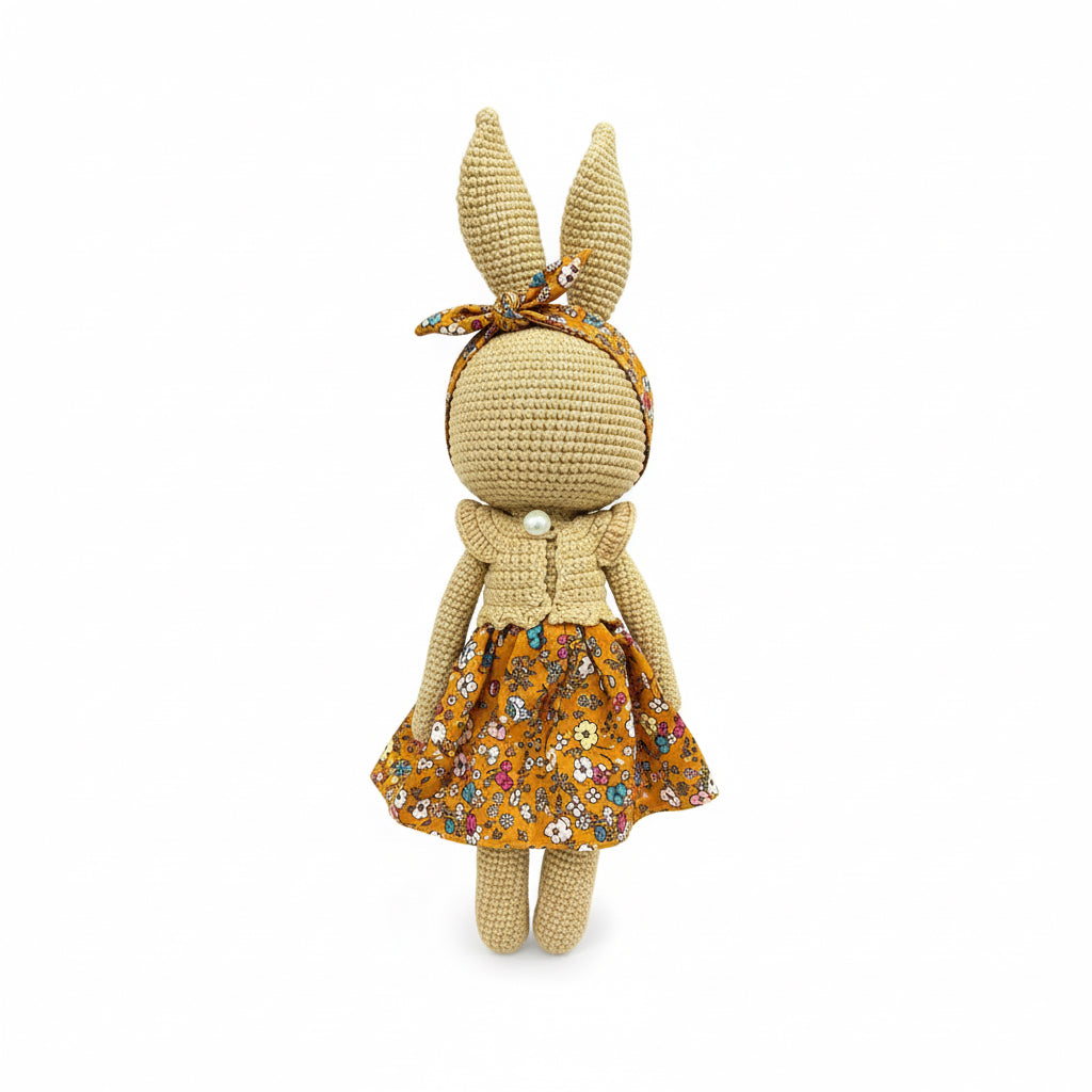 Handmade Crochet Bunny Doll with Floral Dress