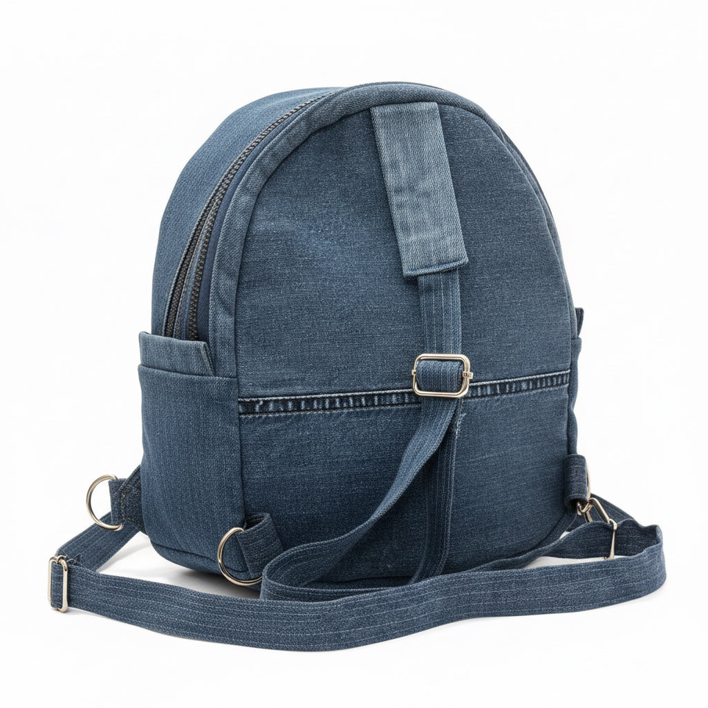 Denim Handbag with Pocket & Mini Bear Accessory