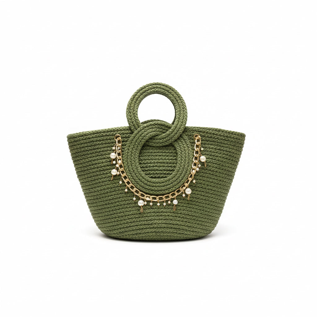 Gold Chain & Pearl Rope Bag | Handmade Boho Tote