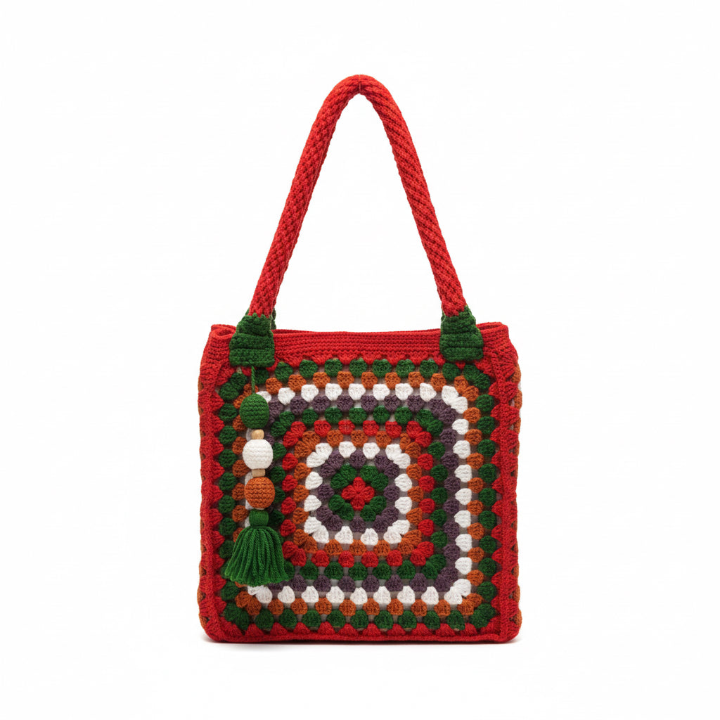 Handmade Multicolor Crochet Bag – Boho Geometric Pattern