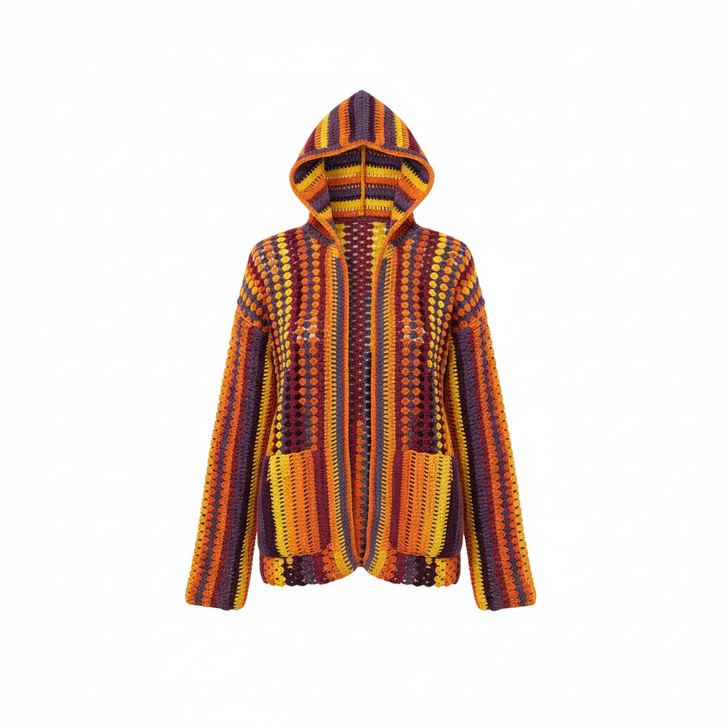 Sunset Stripes Crochet Hooded Cardigan