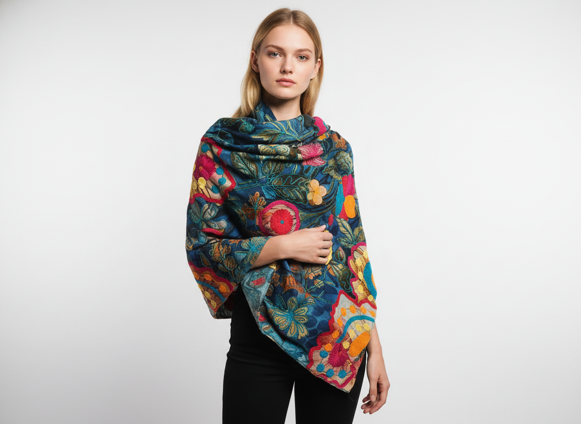 Cashmere Shawl with Silk Embroidery