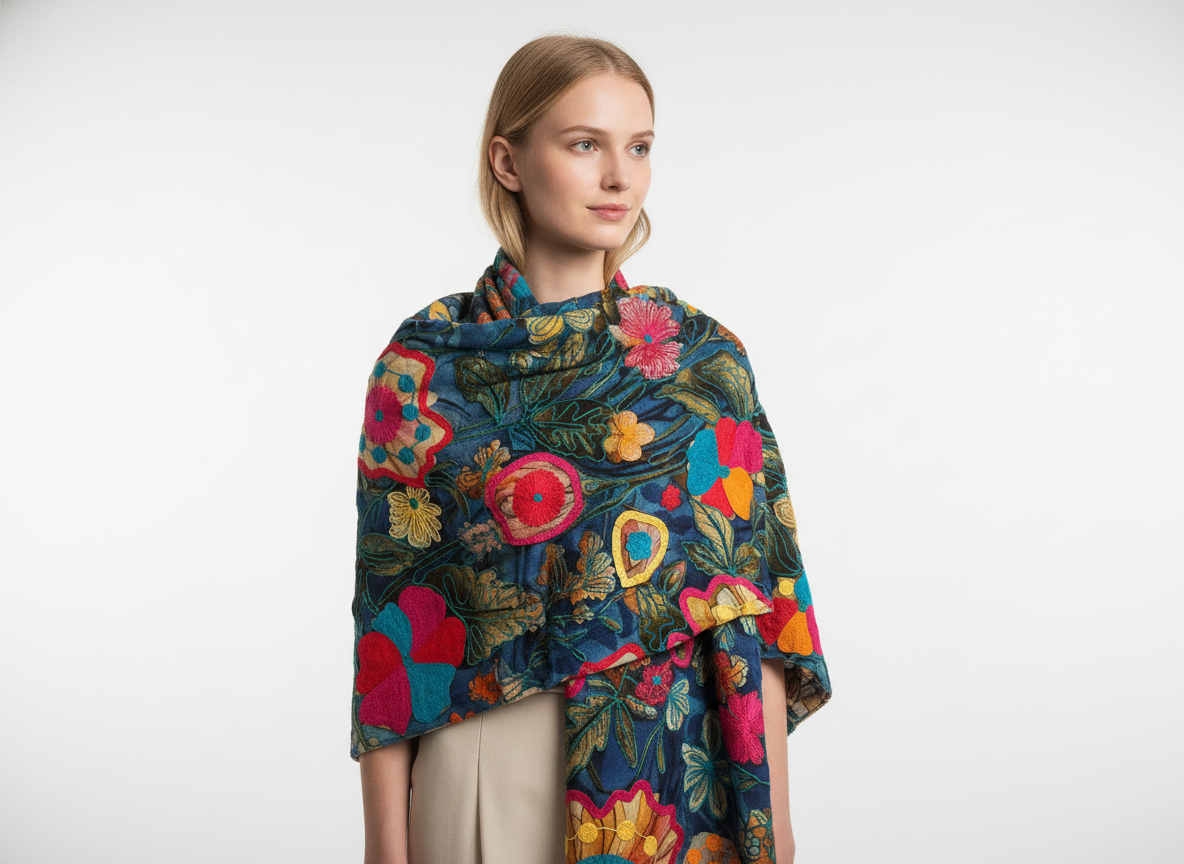 Cashmere Shawl with Silk Embroidery