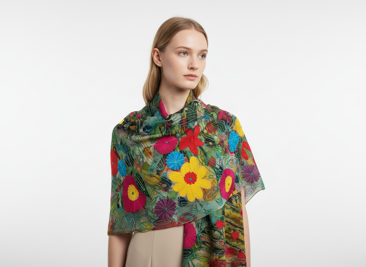 Cashmere Shawl with Silk Embroidery