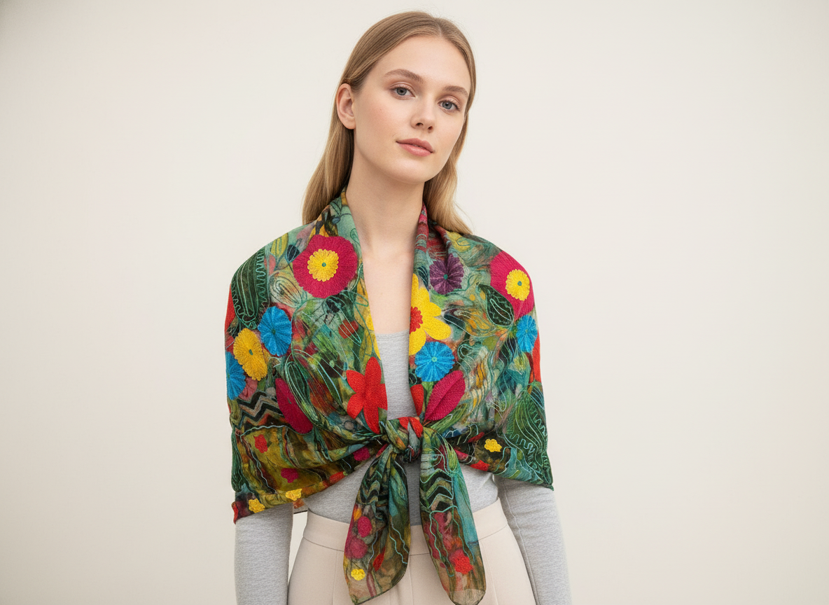 Cashmere Shawl with Silk Embroidery