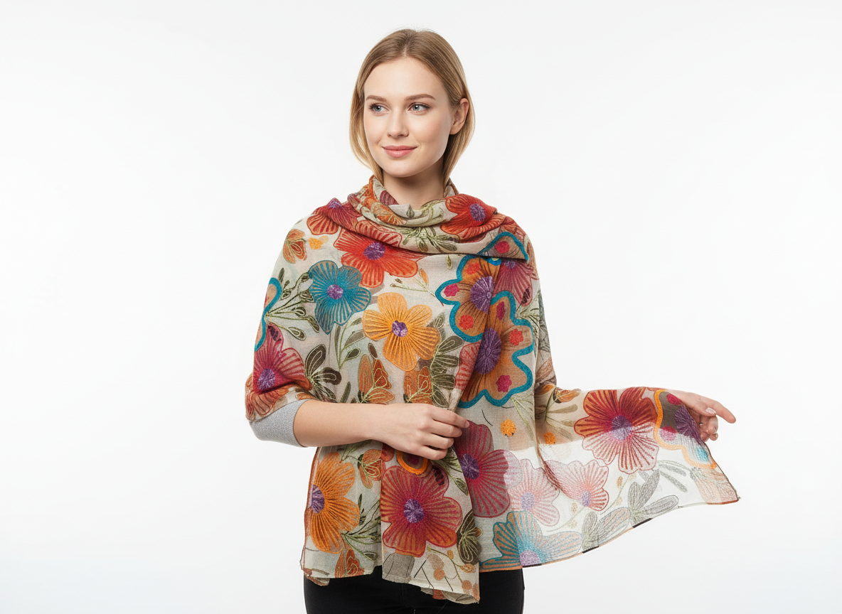 Cashmere Shawl with Silk Embroidery