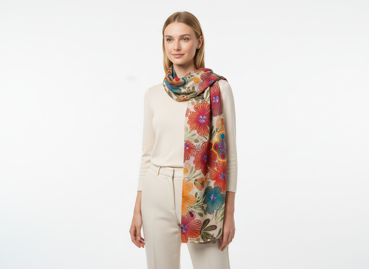 Cashmere Shawl with Silk Embroidery