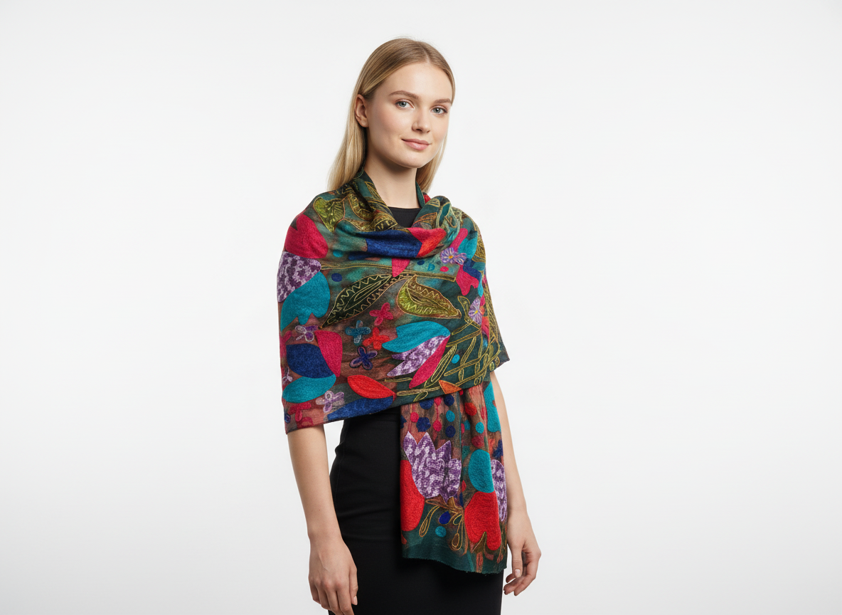 Cashmere Shawl with Silk Embroidery
