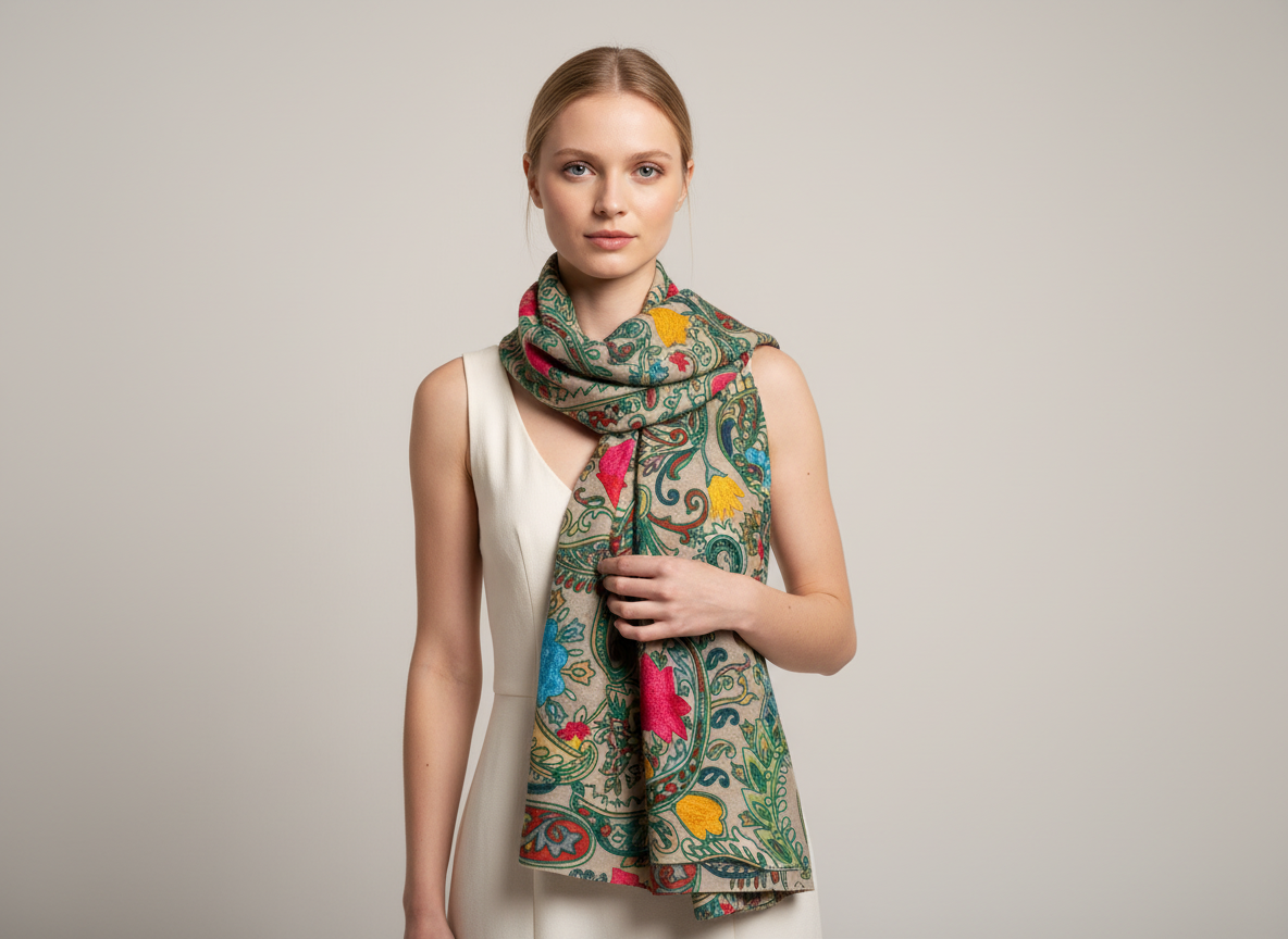 Cashmere Shawl with Silk Embroidery