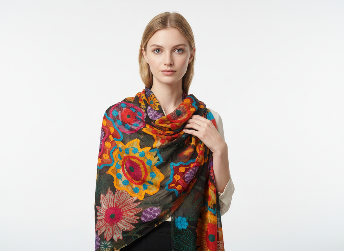 Cashmere Shawl with Silk Embroidery