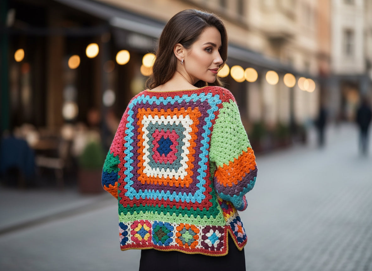 Handmade Crochet Colorblock Cardigan