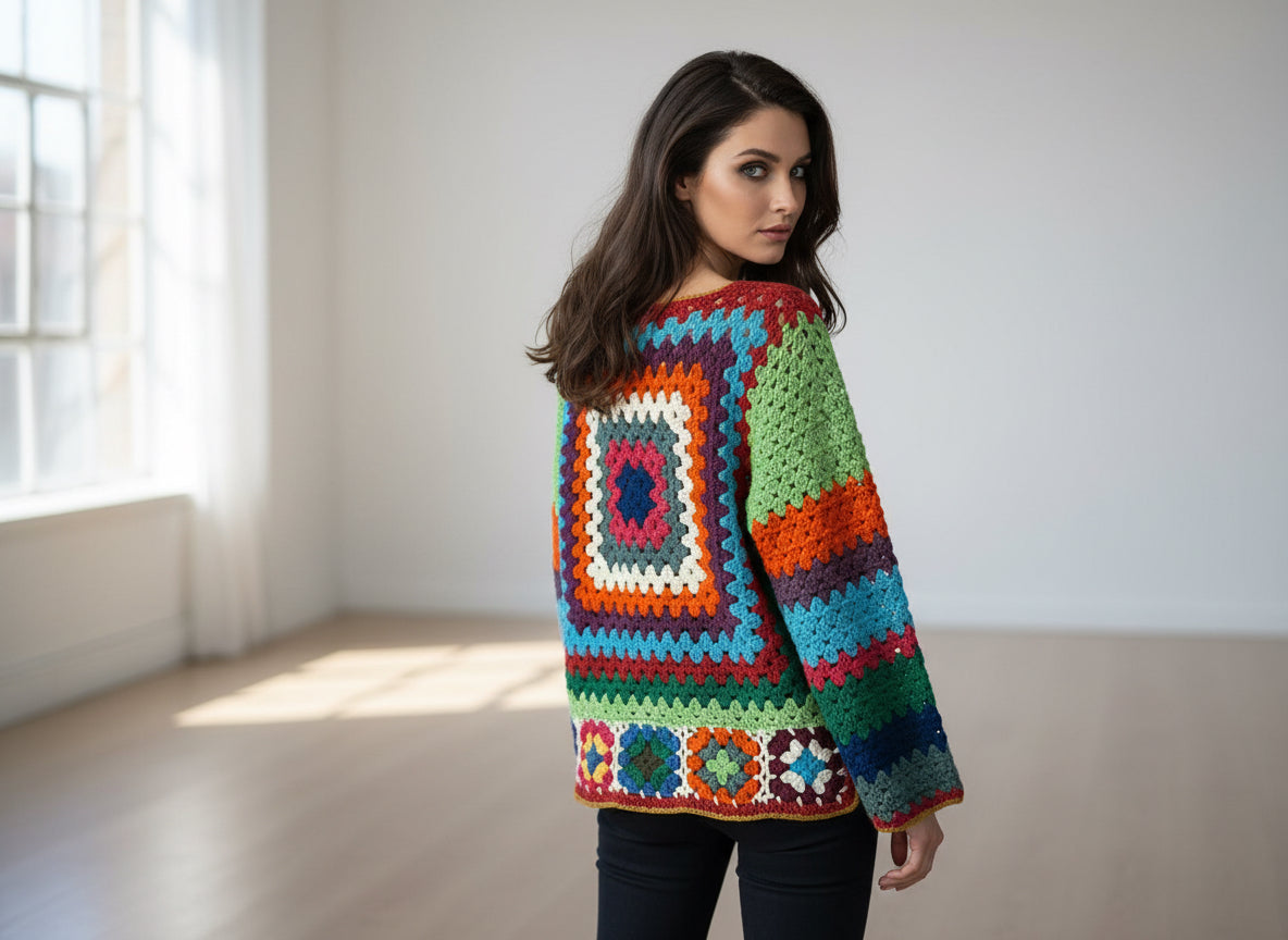 Handmade Crochet Colorblock Cardigan