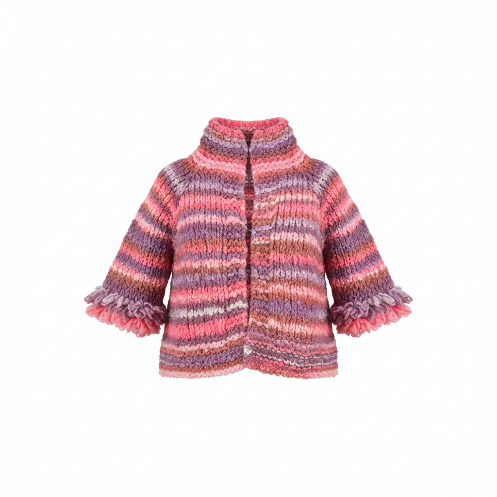 Handmade Chunky Knit Cardigan – Pink & Lilac Harmony