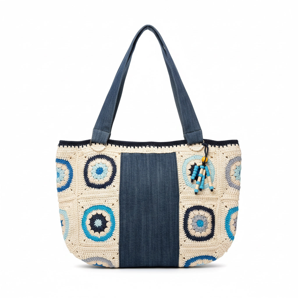 Handmade Crochet & Denim Tote Bag