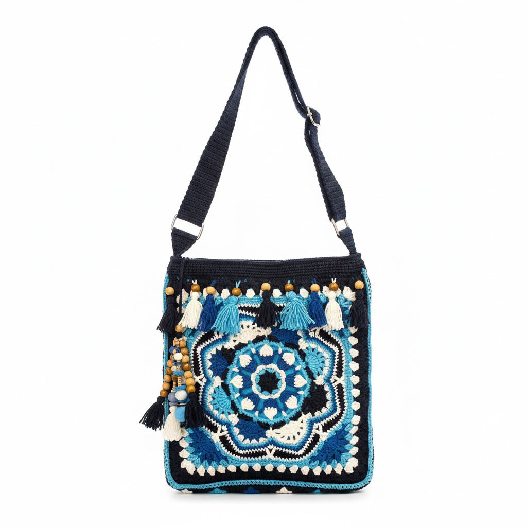 oho Crochet Shoulder Bag with Tassels | Handmade Knitted Crossbody Purse