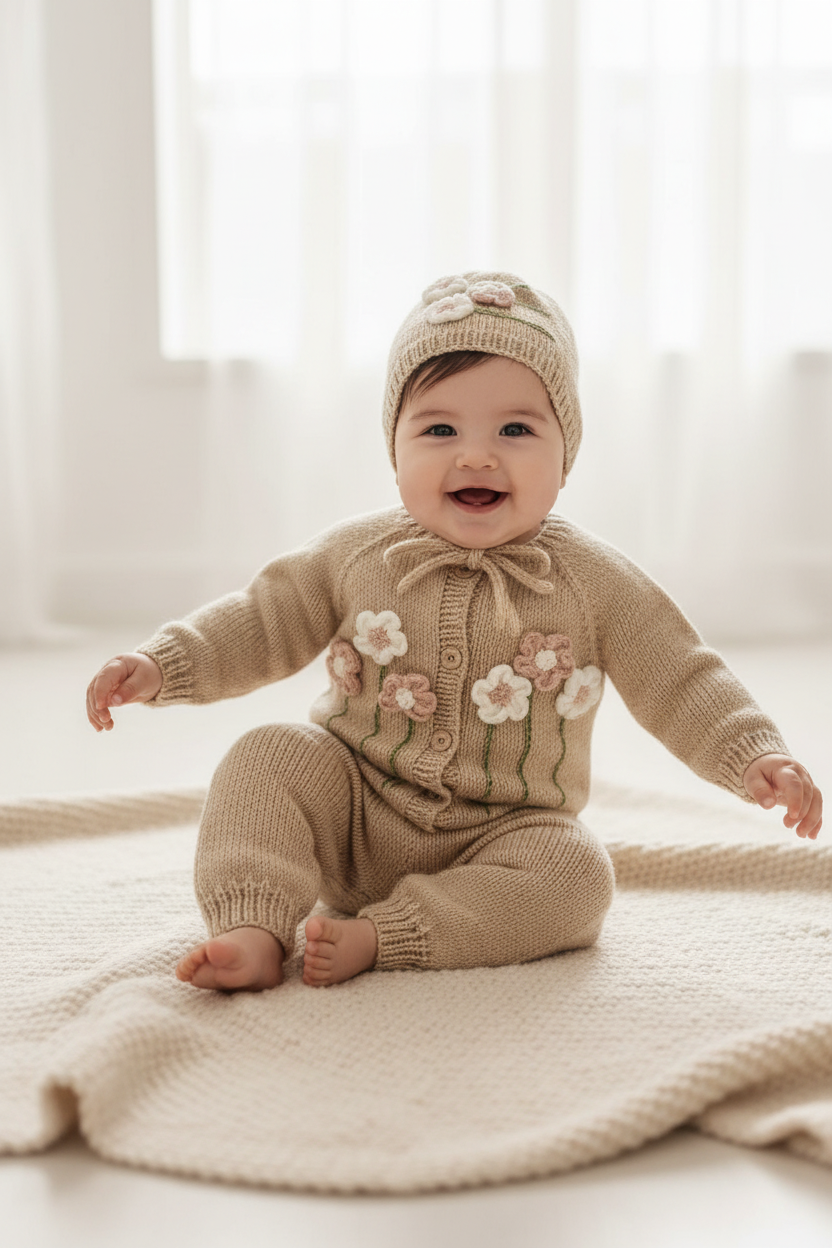Handmade Floral Baby Romper Set