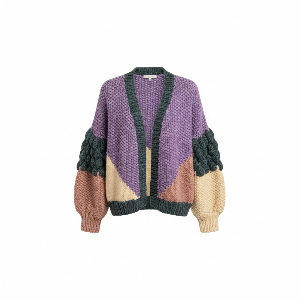 Chunky Colorblock Handmade Knit Cardigan