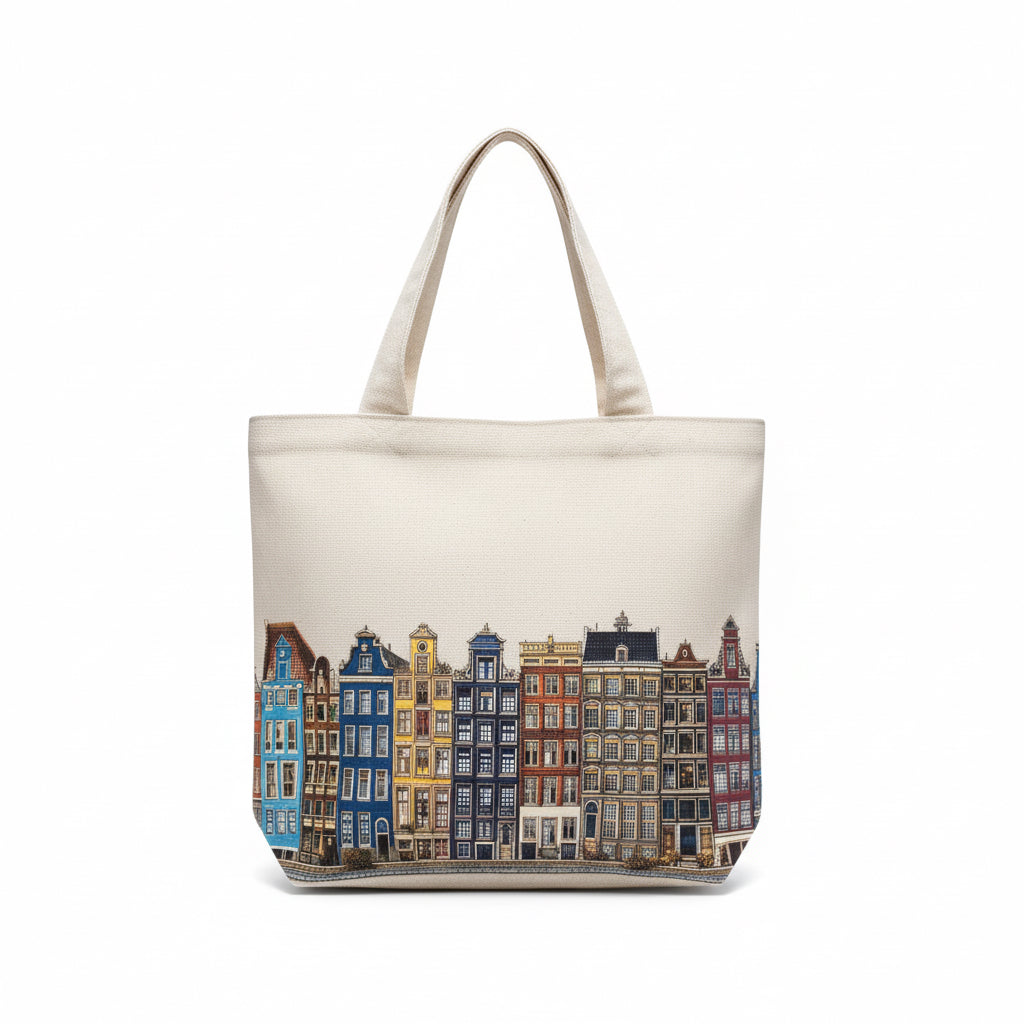 Amsterdam Houses – Double-Sided Handmade Canvas Tote Bag