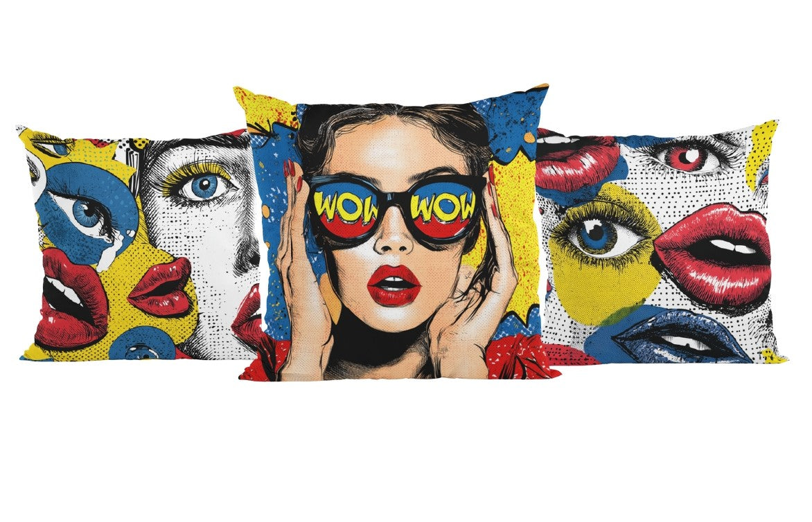 Pop Art Kadın Dekoratif Yastık Kılıfı Seti – 3’lü Paket