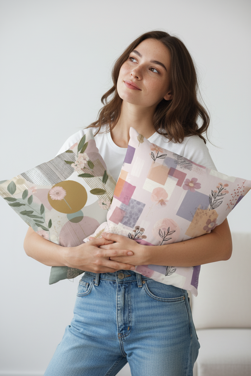 Pastel Çiçekli Modern Yastık Kılıfı Seti – 3’lü Paket