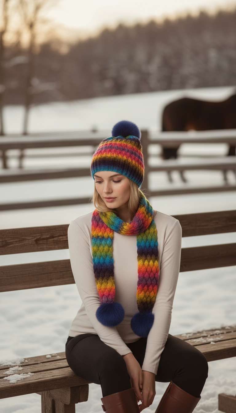 Colorful Hand-Knitted Hat & Scarf Set
