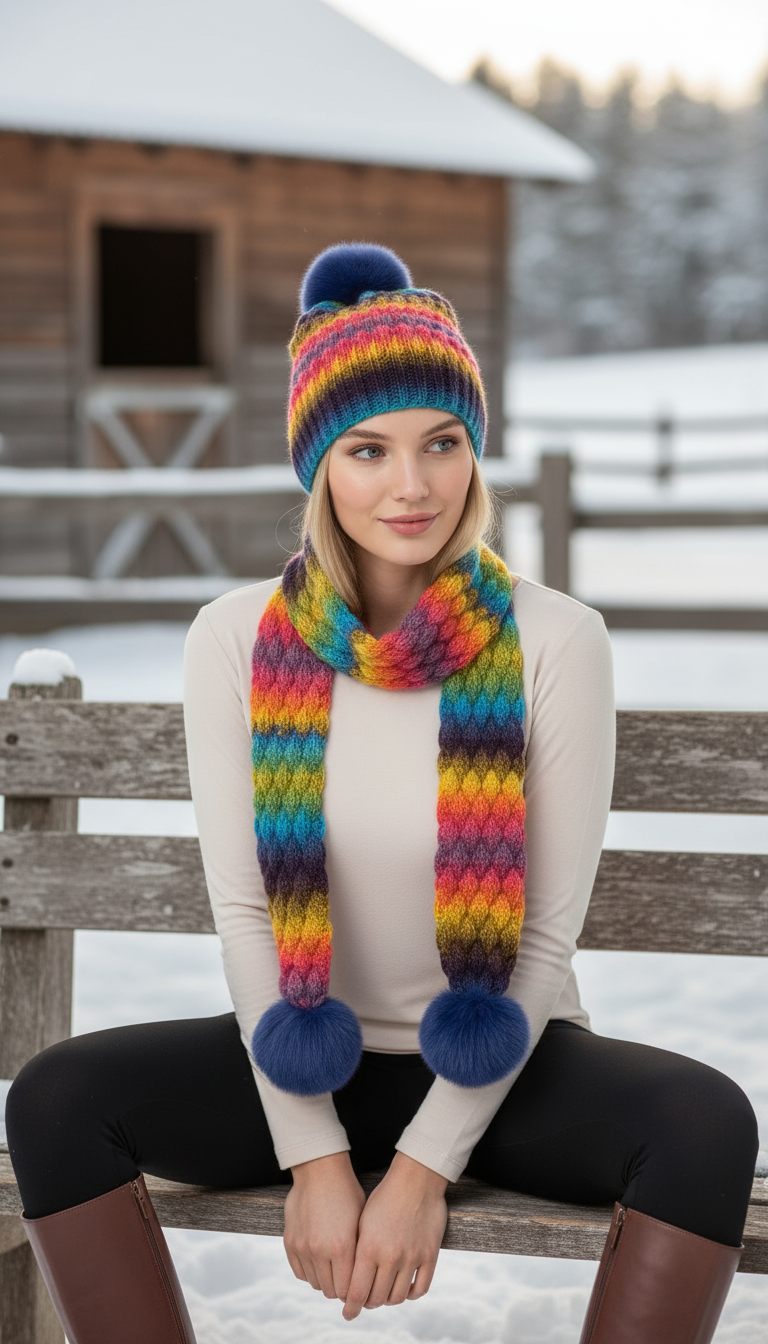 Colorful Hand-Knitted Hat & Scarf Set