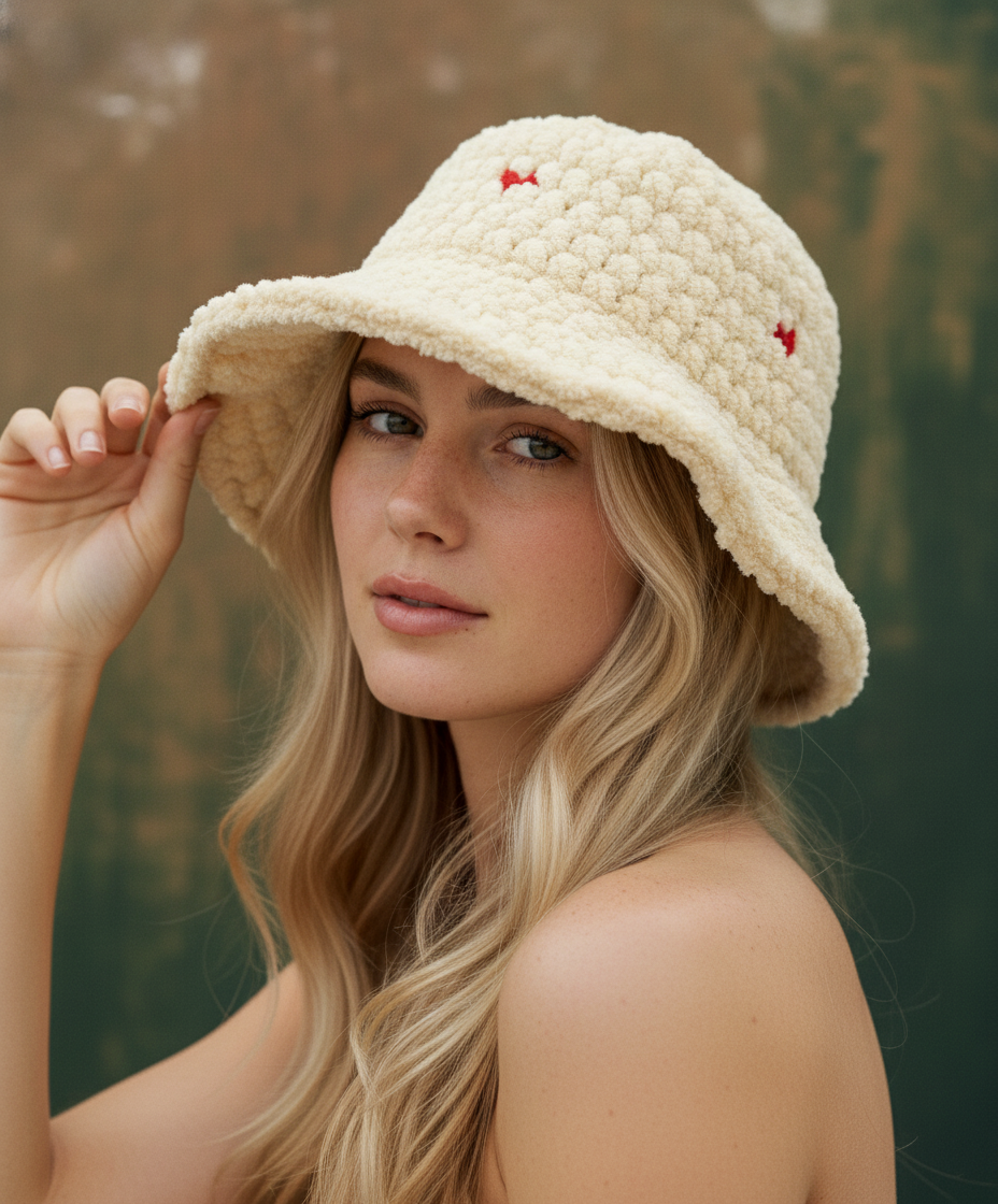 Handmade Puffy Crochet Hat | Cream