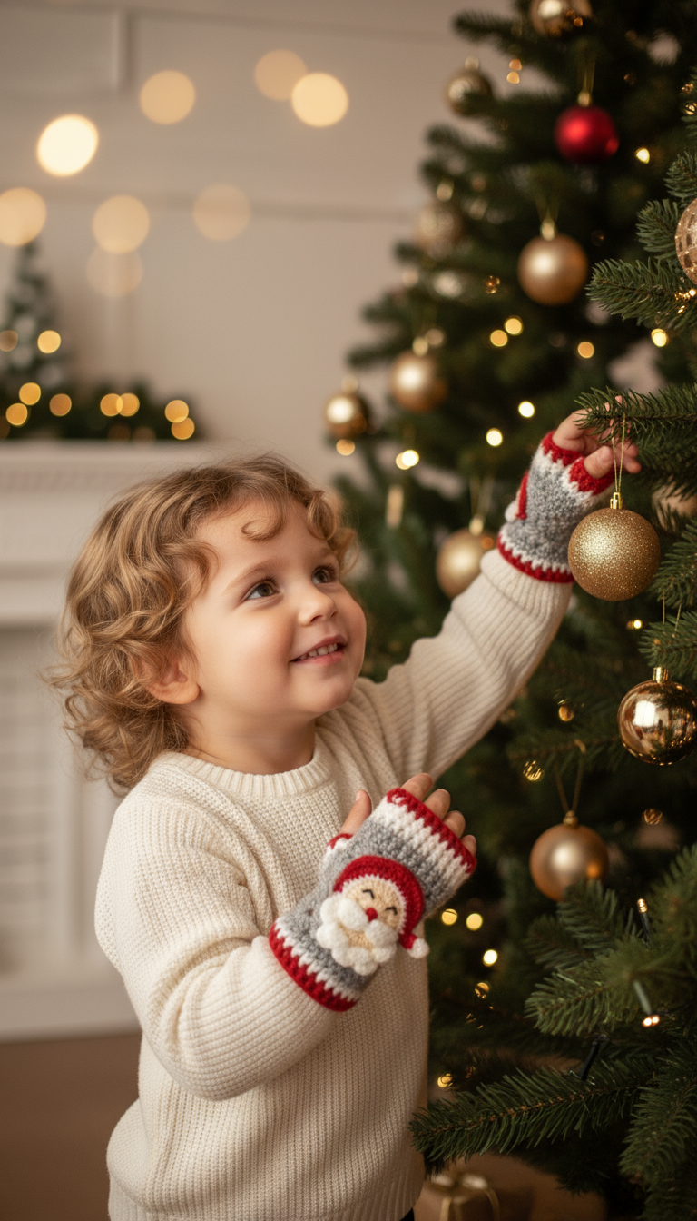 Handmade Kids Crochet Gloves | Santa Design