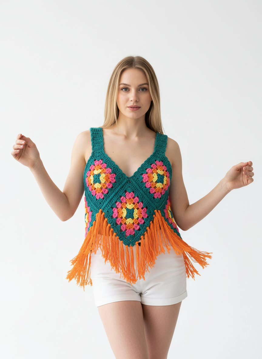 Handmade Crochet Crop Top | Vibrant Boho Style
