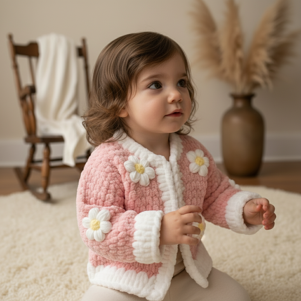 Handmade Crochet Kids Cardigan | Floral Design