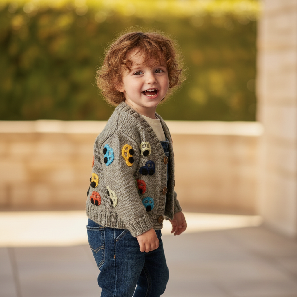 Handmade Car Motif Knit Cardigan