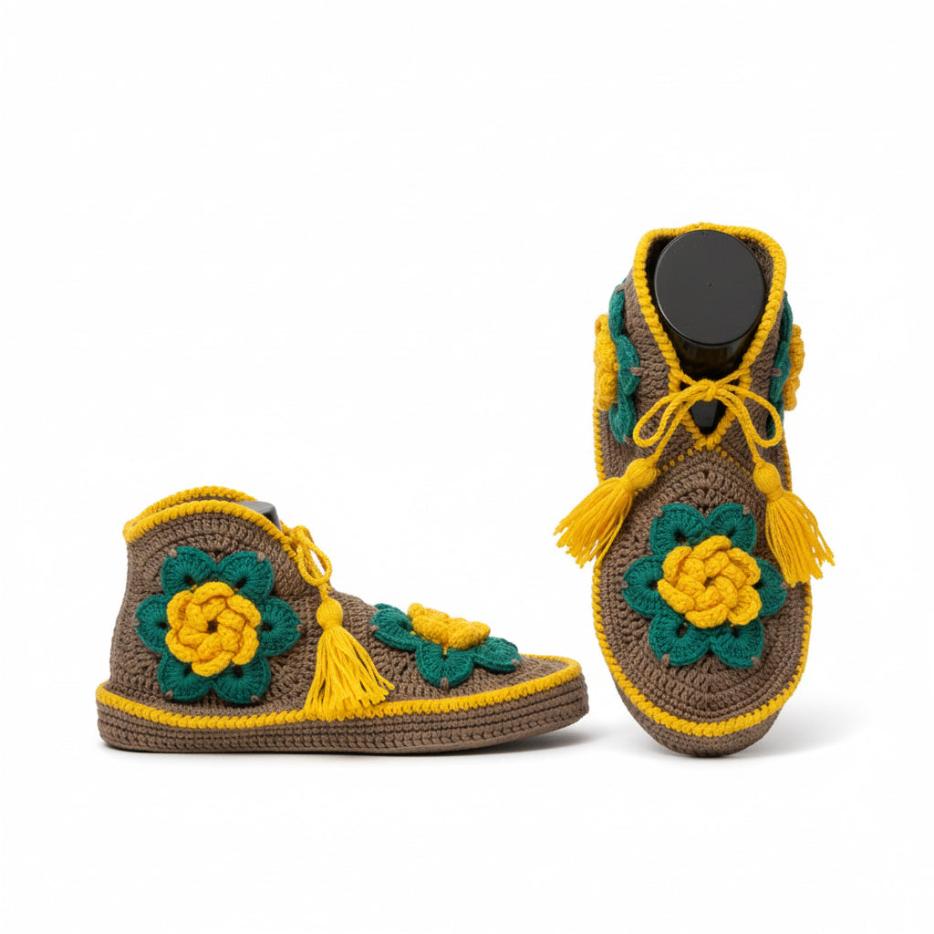 Handmade Crochet Home Booties | Floral Design