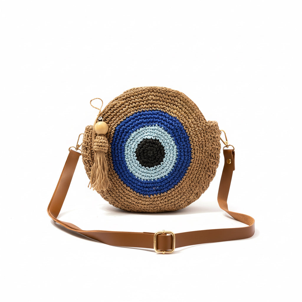 Handmade Evil Eye Straw Bag