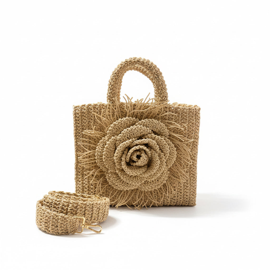 Handmade Crochet Mini Bag with Floral Motif