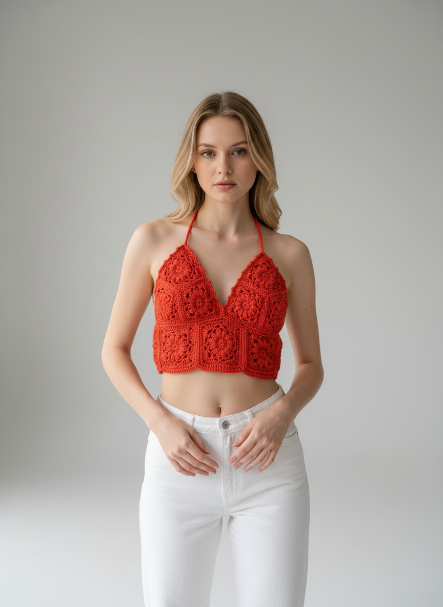 Handmade Red Crochet Bustier – Boho Summer Style