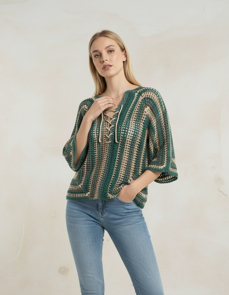 Handmade Crochet Lace-Up Top
