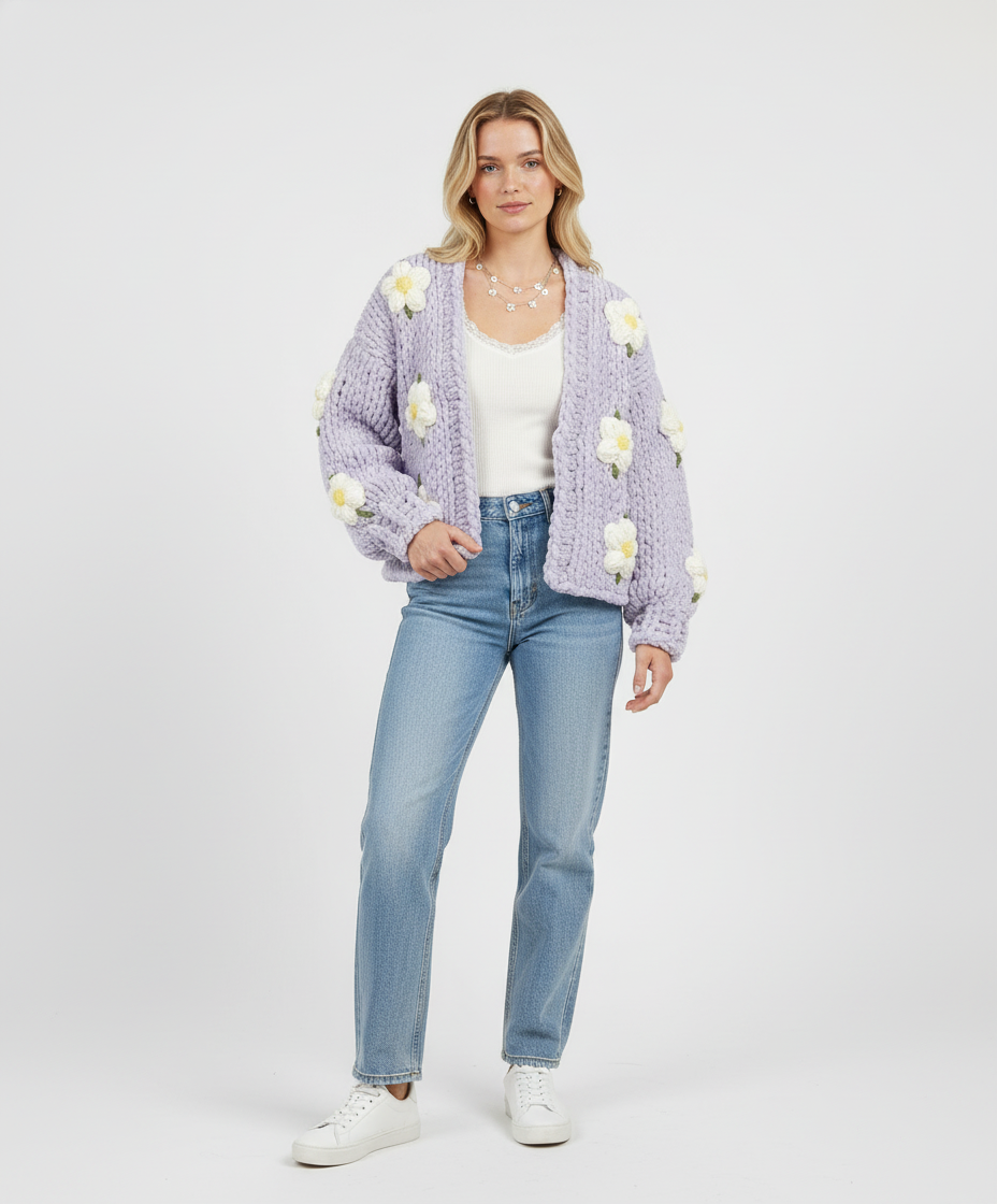 Lilac Daisy Crochet Crop Cardigan