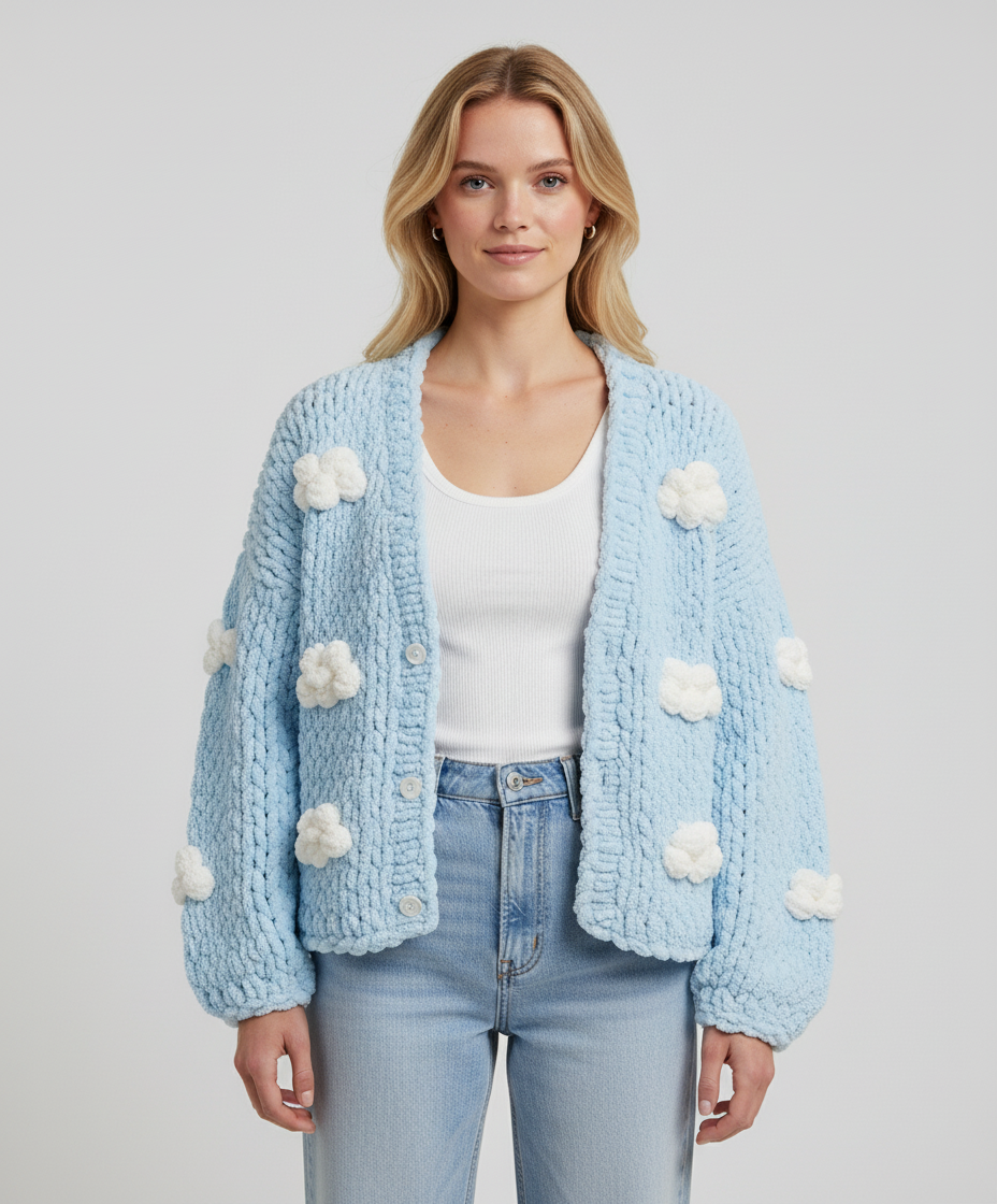 Blue Crop Puffy Cardigan