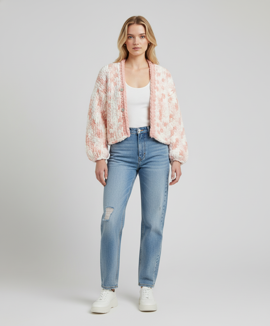 Hand Knitted Crop Cardigan | Powder & Cream