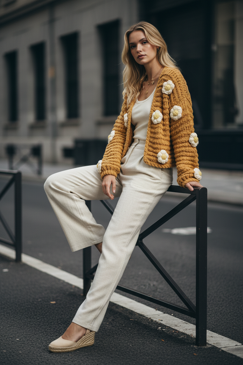 Hand-Knitted Daisy Cardigan