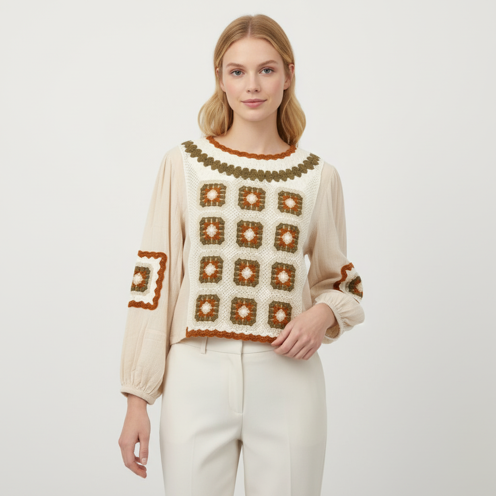 Handcrafted Woven Blouse with Crochet Details