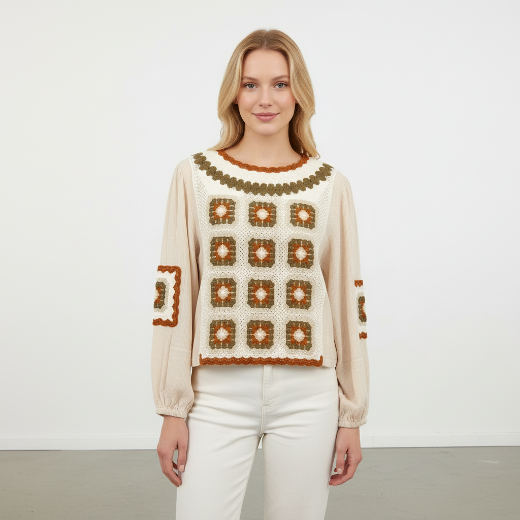 Handcrafted Woven Blouse with Crochet Details