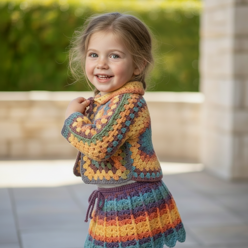 Handmade Crochet Baby Jacket and Skirt Set