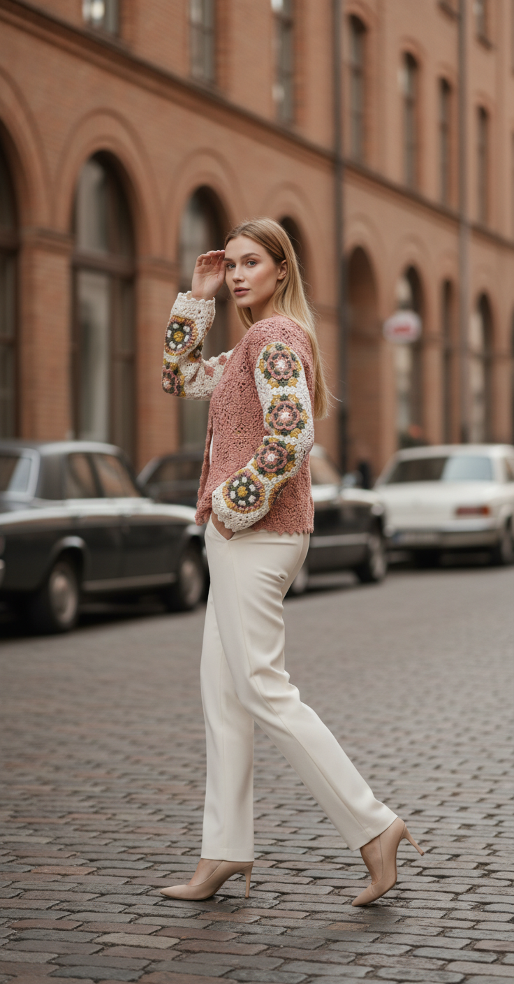 Powder Color Blossom Crochet Cardigan