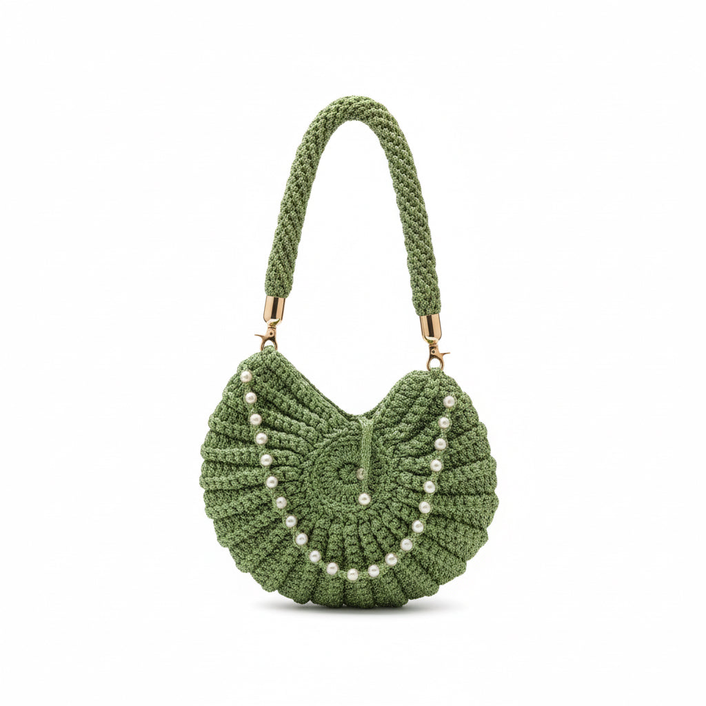 Handmade Green Crochet Bag & Shoes Set