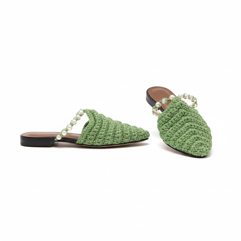Handmade Green Crochet Bag & Shoes Set